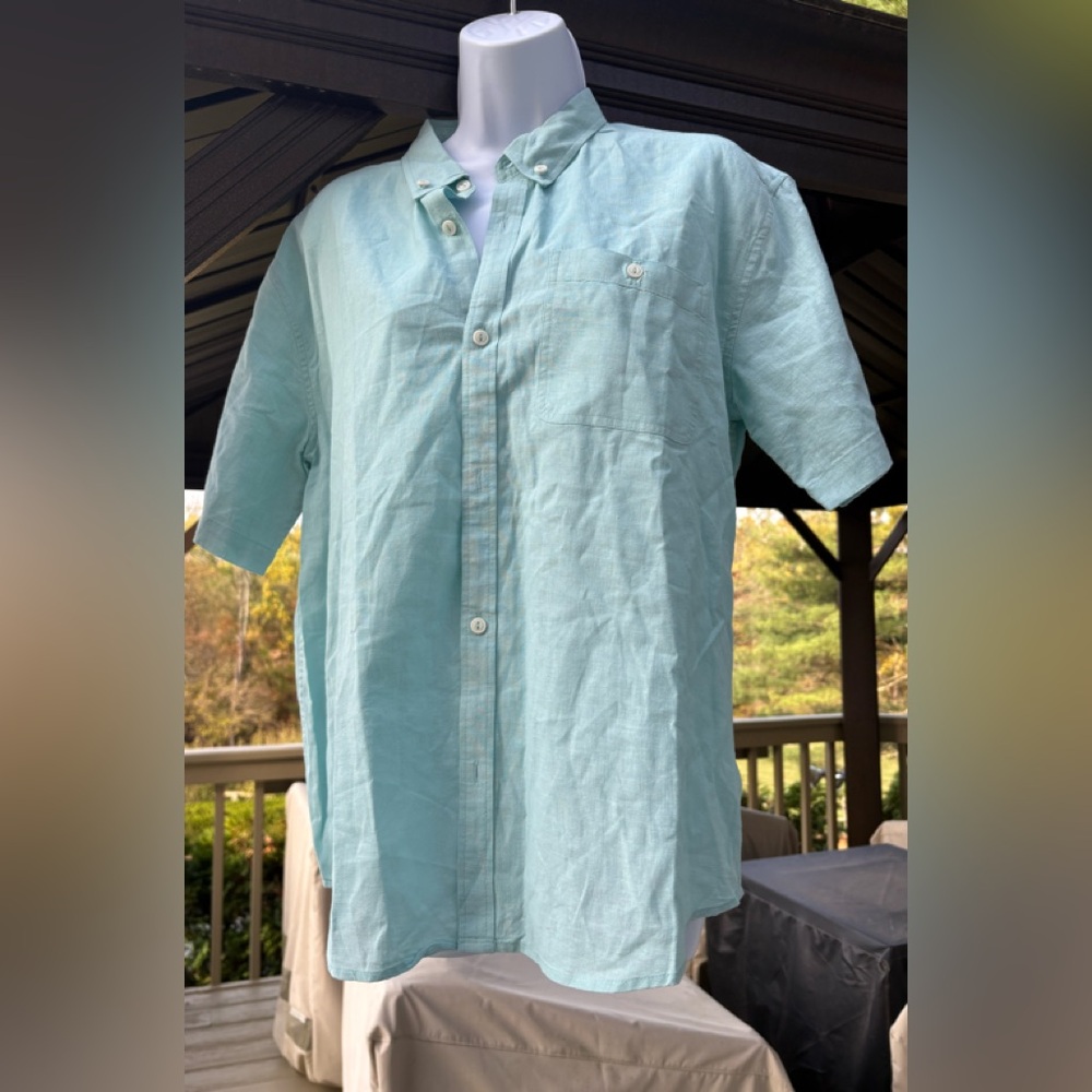 NWOT OLD NAVY Mens Aqua Linen-Blend Short Sleeve Button Down Shirt, XXL 18 Plus